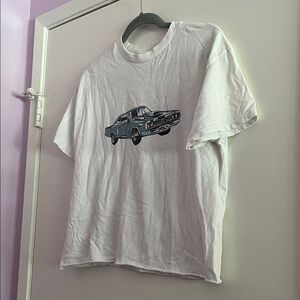 Brandy Melville White Tee with Blue Vintage Car Graphic
